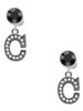 Black Nickeltone Crystal Initial - C - Beaded Border - Crystal Clip on Earrings