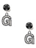 Black Nickeltone Crystal Initial - G - Beaded Border - Crystal Clip on Earrings