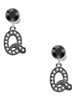 Black Nickeltone Crystal Initial - Q - Beaded Border - Crystal Clip on Earrings