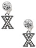 Black Nickeltone Crystal Initial - X - Beaded Border - Crystal Clip on Earrings: Color Choice - Red, Green, Blue, Purple, Pink, Clear, Black
