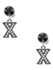 Black Nickeltone Crystal Initial - X - Beaded Border - Crystal Clip on Earrings