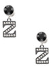 Black Nickeltone Crystal Initial - Z - Beaded Border - Crystal Clip on Earrings