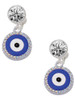 Silver Plated Large Blue Evil Eye with AB Crystal Border - Crystal Clip on Earrings: Color Choice - Red, Green, Blue, Purple, Pink, Clear, Black