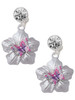Silver Plated Pink & Purple Butterfly on Large Flower - Crystal Clip on Earrings: Color Choice - Red, Green, Blue, Purple, Pink, Clear, Black