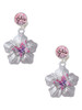 Silver Plated Pink & Purple Butterfly on Large Flower - Crystal Clip on Earrings