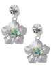 Silver Plated Lime Green & Hot Blue Butterfly on Large Flower - Crystal Clip on Earrings: Color Choice - Red, Green, Blue, Purple, Pink, Clear, Black
