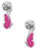 Silver Plated Translucent Hot Pink Flying Butterfly - Crystal Clip on Earrings: Color Choice - Red, Green, Blue, Purple, Pink, Clear, Black