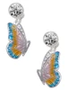 Silver Plated Large Translucent Pastel Flying Butterfly - Crystal Clip on Earrings: Color Choice - Red, Green, Blue, Purple, Pink, Clear, Black