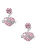 Silver Plated Mom Banner on Pink Crystal Heart - Crystal Clip on Earrings