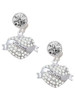 Silver Plated Mom Banner on Clear Crystal Heart - Crystal Clip on Earrings: Color Choice - Red, Green, Blue, Purple, Pink, Clear, Black