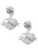 Silver Plated Love Banner on Clear Crystal Heart - Crystal Clip on Earrings