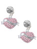 Silver Plated Sister Banner on Pink Crystal Heart - Crystal Clip on Earrings: Color Choice - Red, Green, Blue, Purple, Pink, Clear, Black
