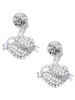 Silver Plated Sister Banner on Clear Crystal Heart - Crystal Clip on Earrings: Color Choice - Red, Green, Blue, Purple, Pink, Clear, Black