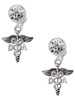 Silver Plated Caduceus - DA - Crystal Clip on Earrings: Color Choice - Red, Green, Blue, Purple, Pink, Clear, Black