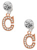 Rose Gold-tone Crystal Initial - C - Crystal Clip on Earrings: Color Choice - Red, Green, Blue, Purple, Pink, Clear, Black