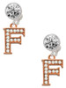 Rose Gold-tone Crystal Initial - F - Crystal Clip on Earrings: Color Choice - Red, Green, Blue, Purple, Pink, Clear, Black