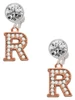 Rose Gold-tone Crystal Initial - R - Crystal Clip on Earrings