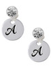 Silver Plated Large Script Letter Disc - A - Crystal Clip on Earrings