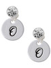 Silver Plated Large Script Letter Disc - O - Crystal Clip on Earrings: Color Choice - Red, Green, Blue, Purple, Pink, Clear, Black