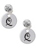 Silver Plated Large Script Letter Disc - Q - Crystal Clip on Earrings