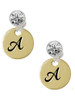 Gold-tone Large Disc Letter - A - Crystal Clip on Earrings