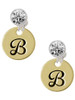 Gold-tone Large Disc Letter - B - Crystal Clip on Earrings