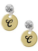 Gold-tone Large Disc Letter - C - Crystal Clip on Earrings