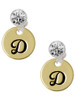 Gold-tone Large Disc Letter - D - Crystal Clip on Earrings