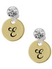 Gold-tone Large Disc Letter - E - Crystal Clip on Earrings