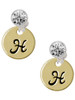 Gold-tone Large Disc Letter - H - Crystal Clip on Earrings