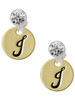 Gold-tone Large Disc Letter - J - Crystal Clip on Earrings