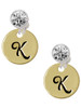 Gold-tone Large Disc Letter - K - Crystal Clip on Earrings
