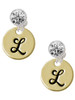 Gold-tone Large Disc Letter - L - Crystal Clip on Earrings: Color Choice - Red, Green, Blue, Purple, Pink, Clear, Black