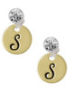 Gold-tone Large Disc Letter - S - Crystal Clip on Earrings: Color Choice - Red, Green, Blue, Purple, Pink, Clear, Black