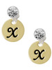 Gold-tone Large Disc Letter - X - Crystal Clip on Earrings