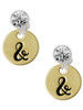 Gold-tone Large Disc Letter - & - Crystal Clip on Earrings: Color Choice - Red, Green, Blue, Purple, Pink, Clear, Black