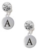 Silver Plated Capital Letter - A - Pebble Disc - Crystal Clip on Earrings: Color Choice - Red, Green, Blue, Purple, Pink, Clear, Black