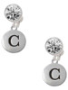 Silver Plated Capital Letter - C - Pebble Disc - Crystal Clip on Earrings: Color Choice - Red, Green, Blue, Purple, Pink, Clear, Black