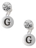 Silver Plated Capital Letter - G - Pebble Disc - Crystal Clip on Earrings: Color Choice - Red, Green, Blue, Purple, Pink, Clear, Black