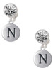 Silver Plated Capital Letter - N - Pebble Disc - Crystal Clip on Earrings: Color Choice - Red, Green, Blue, Purple, Pink, Clear, Black
