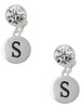 Silver Plated Capital Letter - S - Pebble Disc - Crystal Clip on Earrings: Color Choice - Red, Green, Blue, Purple, Pink, Clear, Black