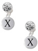 Silver Plated Capital Letter - X - Pebble Disc - Crystal Clip on Earrings