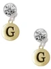 Gold-tone Capital Letter - G - Pebble Disc - Crystal Clip on Earrings