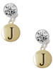 Gold-tone Capital Letter - J - Pebble Disc - Crystal Clip on Earrings