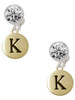 Gold-tone Capital Letter - K - Pebble Disc - Crystal Clip on Earrings: Color Choice - Red, Green, Blue, Purple, Pink, Clear, Black