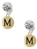 Gold-tone Capital Letter - M - Pebble Disc - Crystal Clip on Earrings