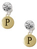 Gold-tone Capital Letter - P - Pebble Disc - Crystal Clip on Earrings