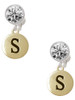 Gold-tone Capital Letter - S - Pebble Disc - Crystal Clip on Earrings