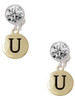 Gold-tone Capital Letter - U - Pebble Disc - Crystal Clip on Earrings