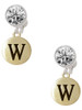Gold-tone Capital Letter - W - Pebble Disc - Crystal Clip on Earrings: Color Choice - Red, Green, Blue, Purple, Pink, Clear, Black